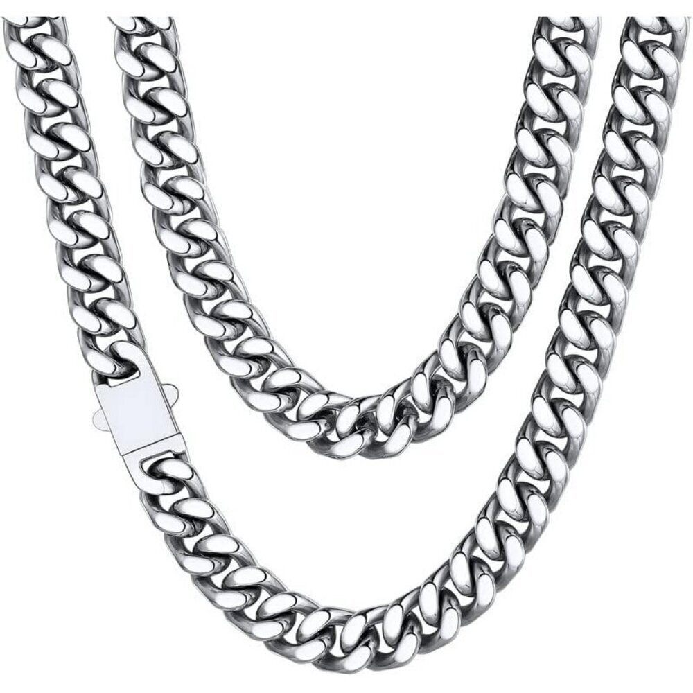 Men's 12mm Width Steel Silver 18K Gold Plated Cuban Hip Hop Chain Jewelry